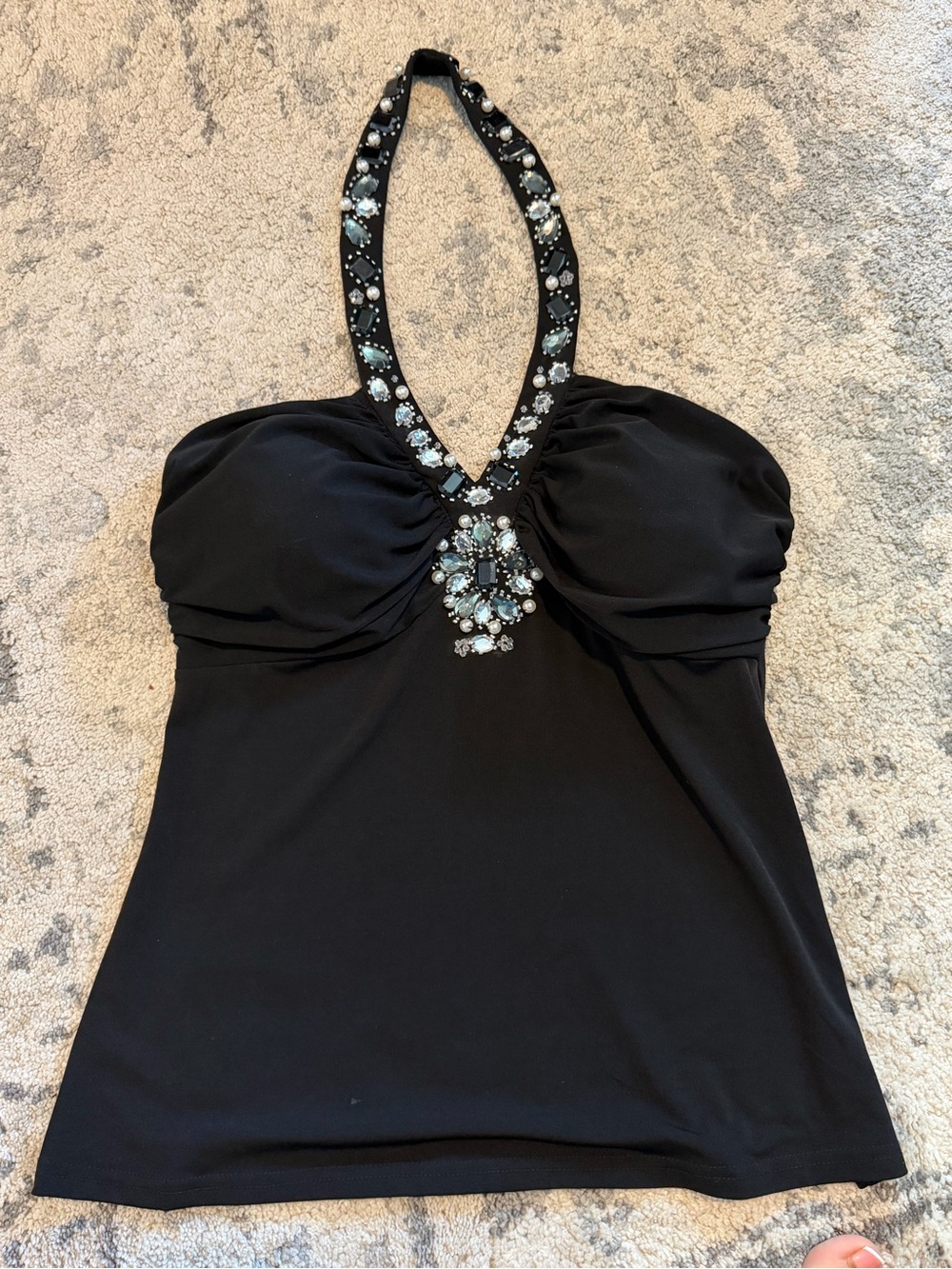 Spense Black Halter Camisole with Jewel Accents